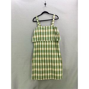Tribe Alive Womens Green White Plaid Sleeveless A-line Shift Dress Size Small
